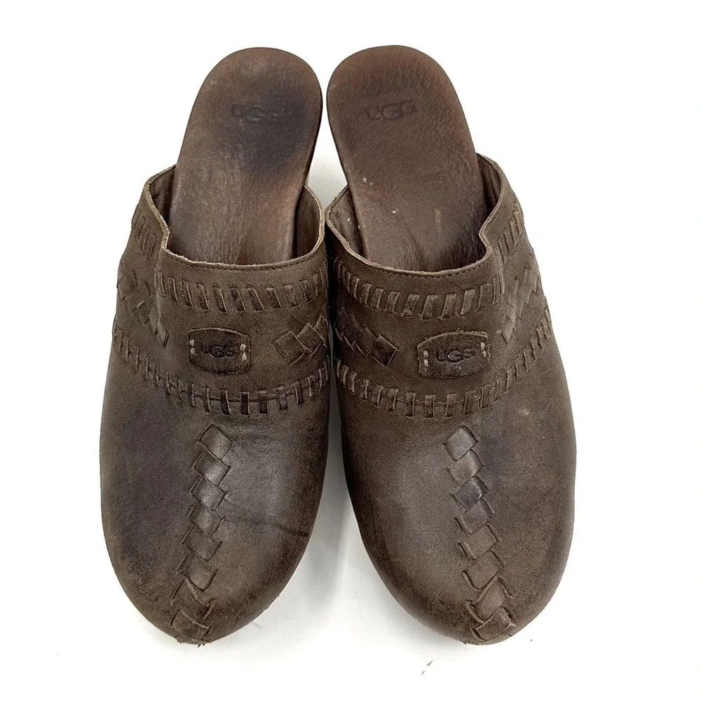 Ugg | Vivica Brown Woven Leather Wooden Clog Size US 8 - Picture 8 of 13